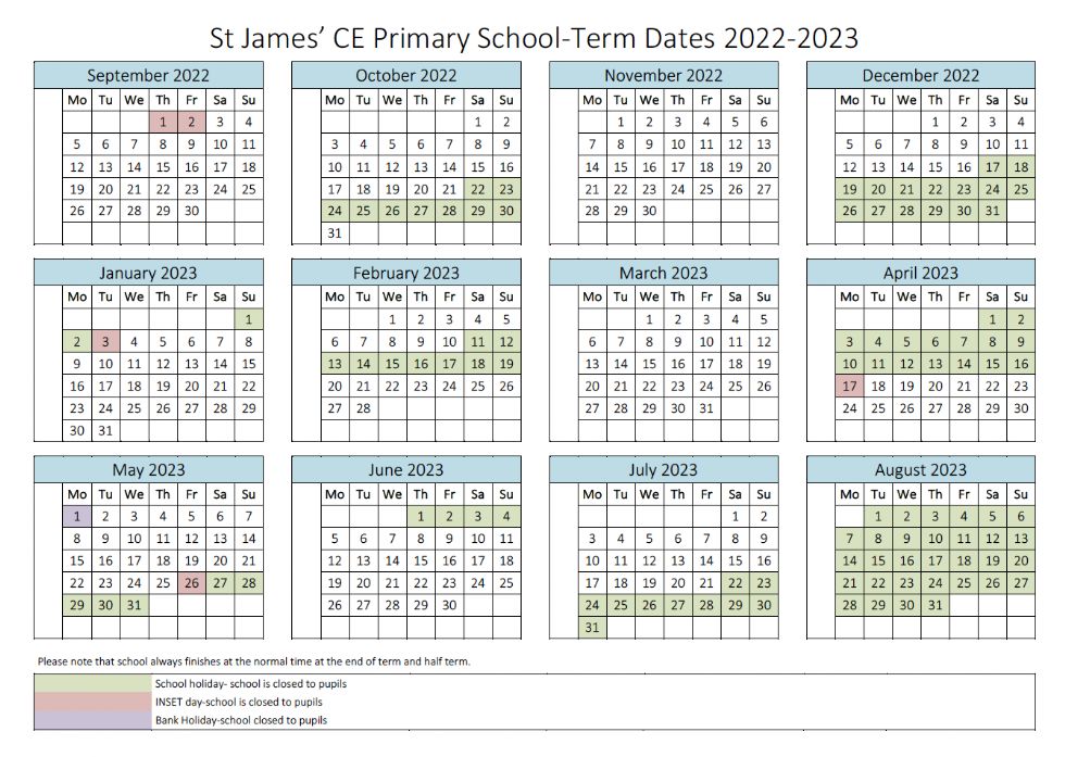 St James' CE Primary School Term Dates